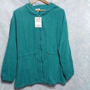 NWT LuLaRoe Jackie Jacket Solid Teal  Lightweight Hooded Windbreaker SZ XL
